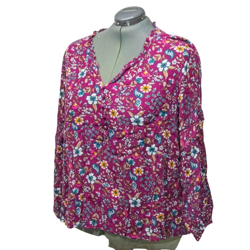 Women's Size 26 28 Dress Shirt LANE BRYANT Top Mauve Floral Light Weight Blouse
